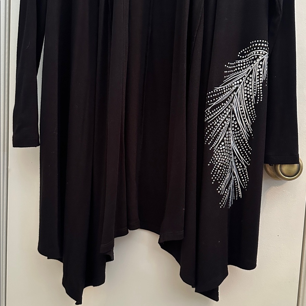I.N.C. Glam Feather Rhinestone Embellished Open Front Duster Cardigan Size M - Picture 6 of 11